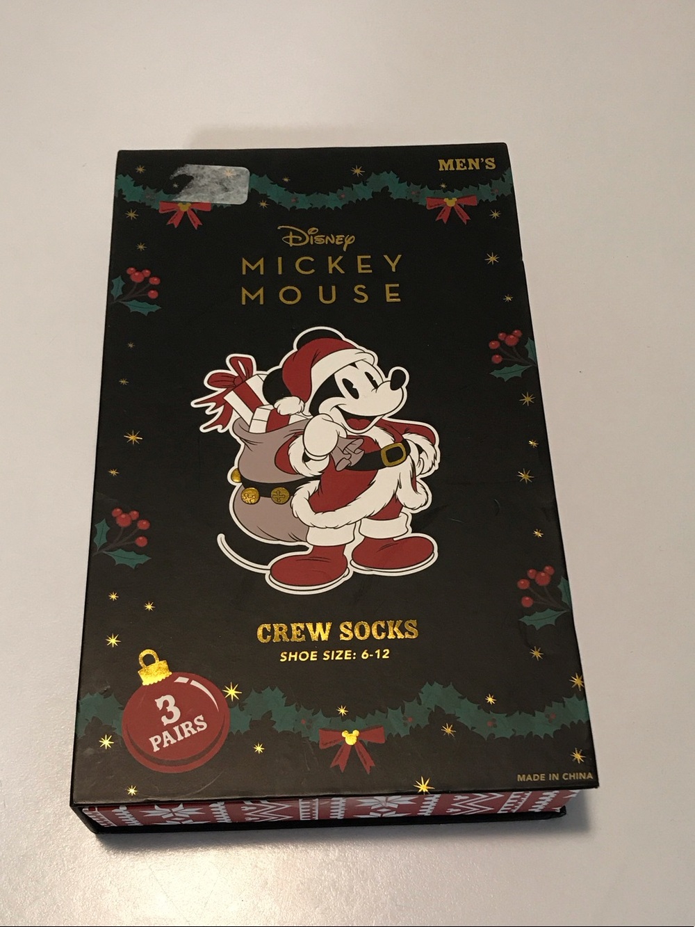 New 3 pr Disney Mickey Mouse Christmas Socks - 6-12